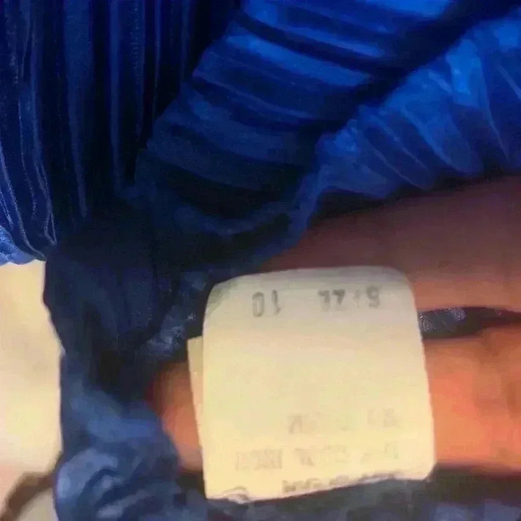 Nuit Vintage 80s Crepe Dress 10 Sequin Wasp Belt Blue Longsleeve Cocktail Formal - Picture 9 of 13